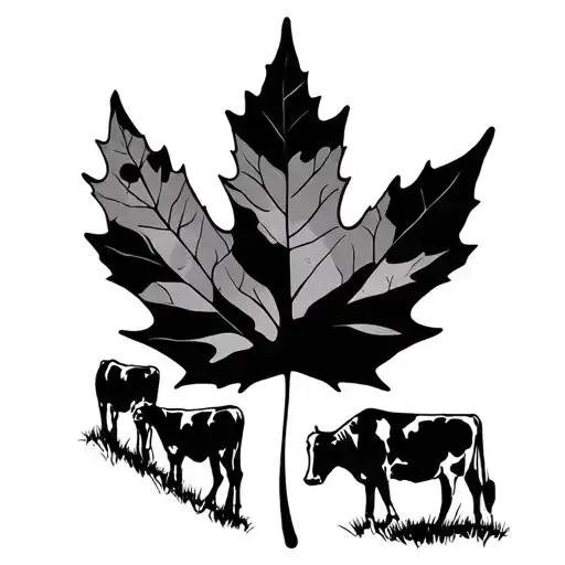 Maple Leaf With Cows Grazing