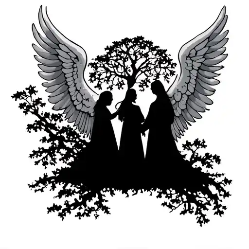 Angel Wings Protecting A Family Tree
