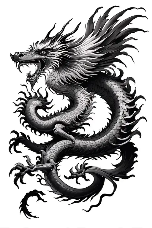 Chinese Dragon And Phoenix Rising Tails Down The Spine