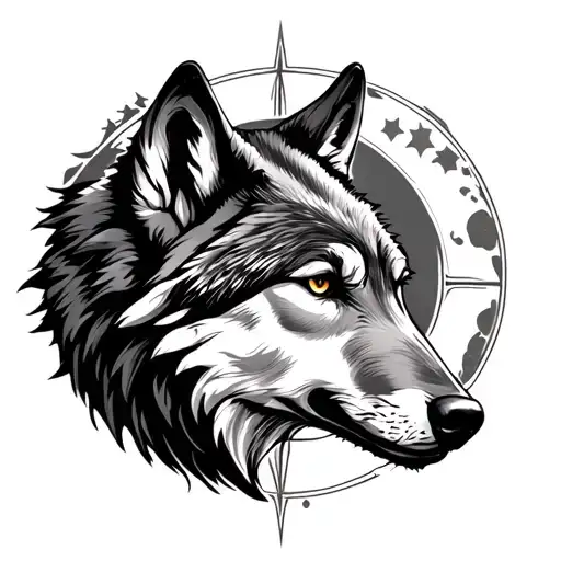Wolf With Moon And Virgo Sign Incorporated