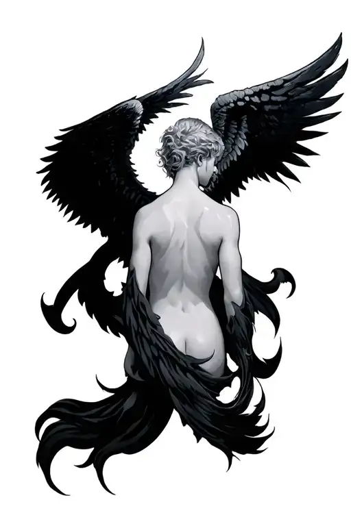Lucifer Angel Wings Tattoo On Back And Shoulders