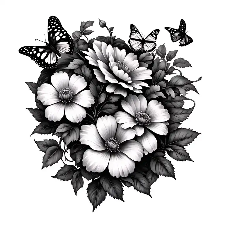 Flowers And Butterfly's On A Vine