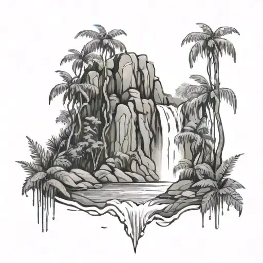 Waterfall In A Jungle Forest With Trees