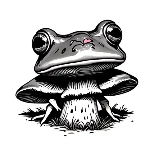 Vintage Frog With Kiss Mark On Nose On Mushroom