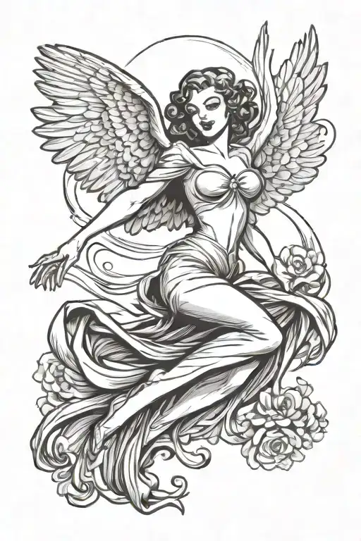 Vintage Pin-up Of A Falling Female Angel