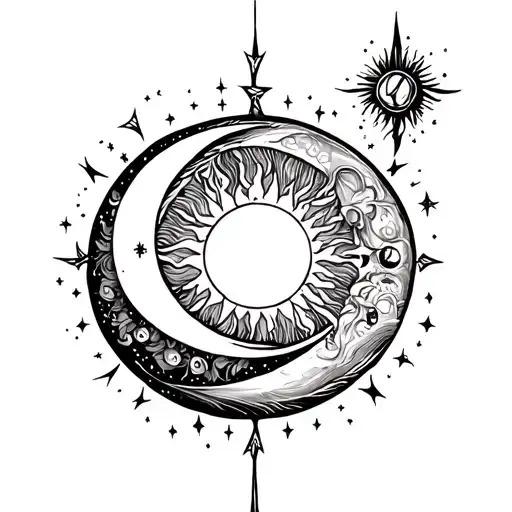 Virgo Zodiac Sign With Celestial Sun And Moon Vertically