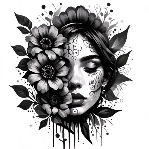 Flowers And Face Abstract With Words