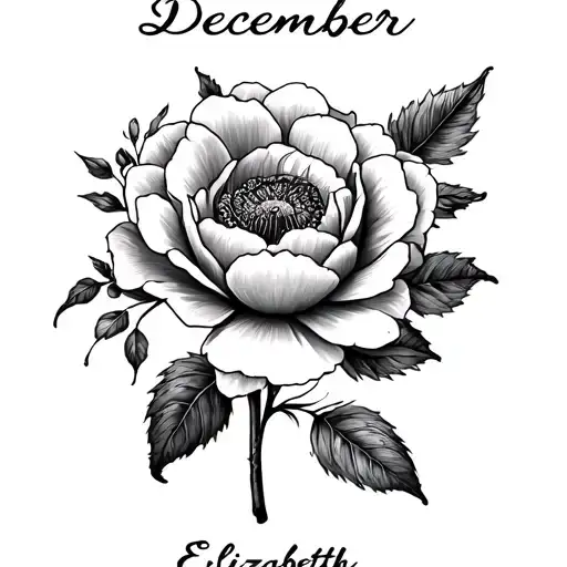 December Birth Flower With Elizabeth Written In Steam