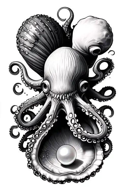 Octopus And Oyster Shell With A Pearl