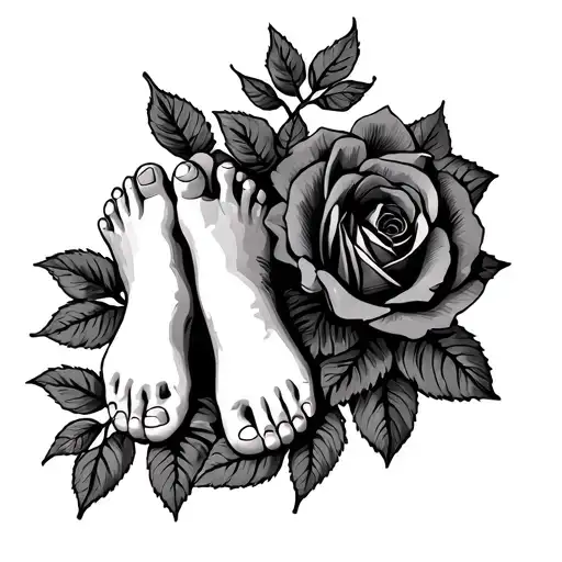 Children Feet And Roses