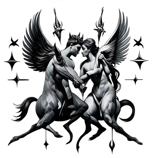 Sagittarius And Aquarius Couple Tatto Design