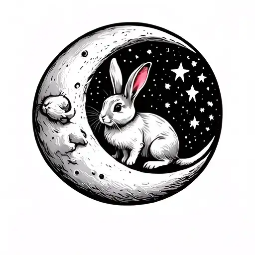 Rabbit Sitting On The Moon Surrounded By Stars