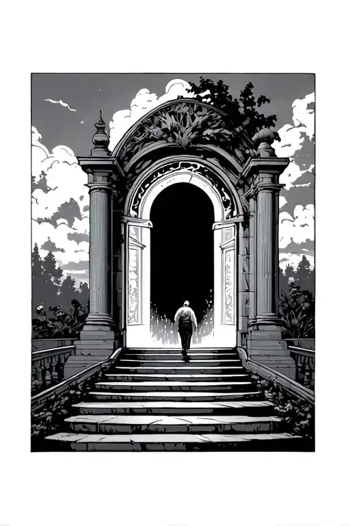 Stair Way To Heaven Gates Someone Walking And Opening