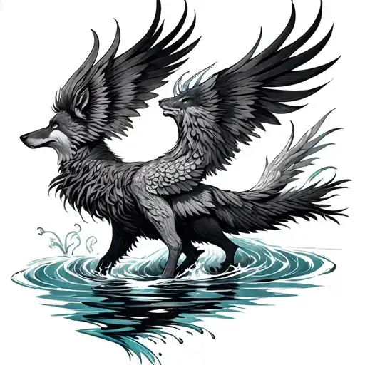 Phoenix And Wolf And Water