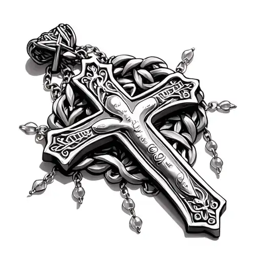 Rosary Necklace With Cross Intertwined