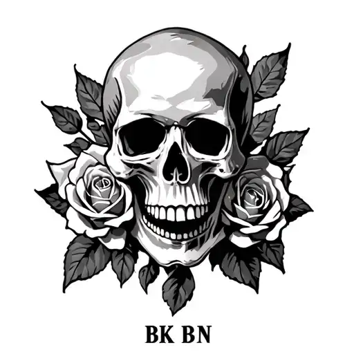 Skull Roses And Lettering B K B N Letter