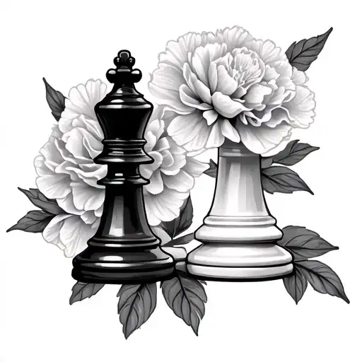 King And Queen Chess Piece With Carnation Flowers Background