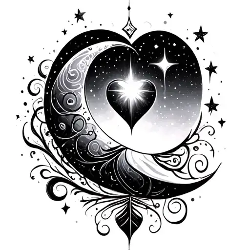 Unique Moon Doodle Swirls Star Moon Heart Cyber Sigilism