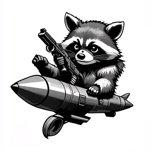 Rocket Raccoon Holding Gun Sitting On A Missile