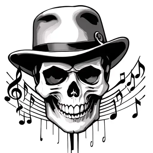 Mafia Boss Skull Surrounded My Music Notes