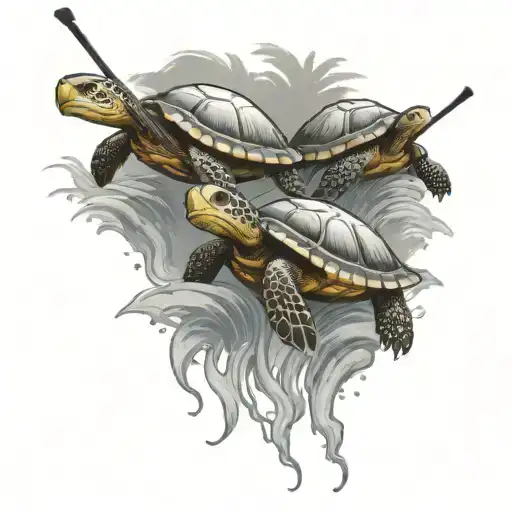 Golf Course Tattoo Featuring Turtles Swimming