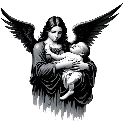 Evil Angel Holding Baby Shushing To Sleep