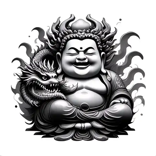 Happy Buddha With Dragon Wrapped