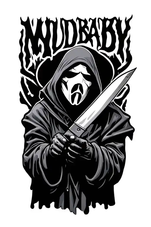 Words Mud Baby W Masce Ghostface Holding A Knife