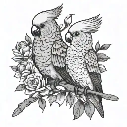Floral Cockatiel Sitting Together