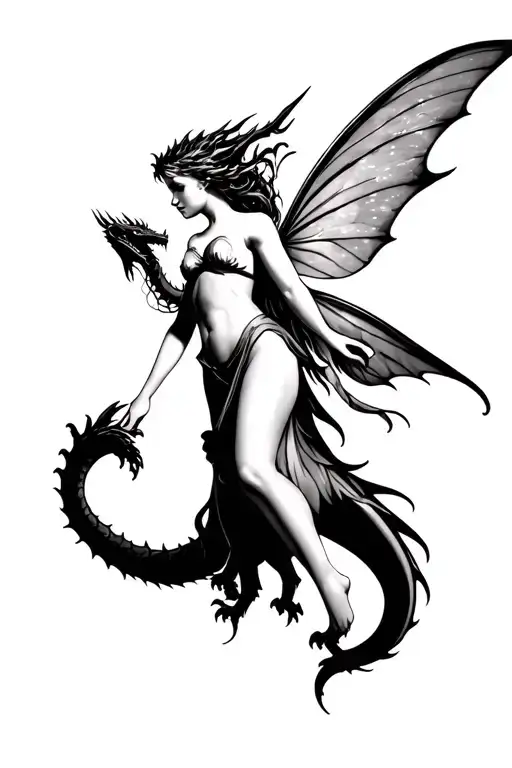 Fairy With Dragon Flying