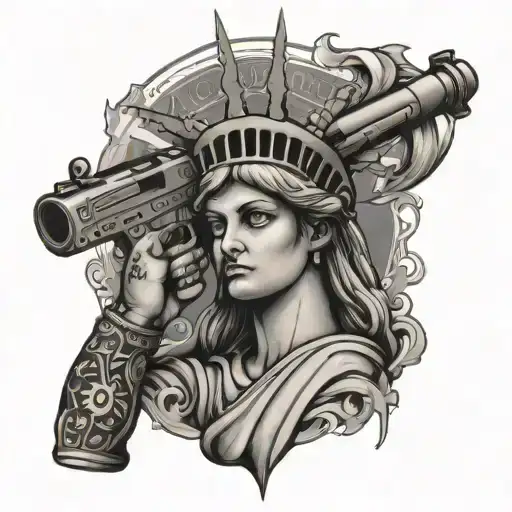 Statue Of Liberty Holding A Gun Surrounded