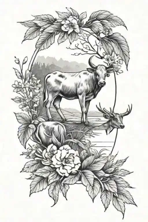 Calf Sized Tatto Nature Inspired