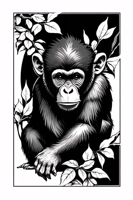 Monkey With Leaves And Branches