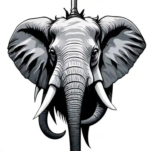 Elephant Head Front Pose With Vel Trident Tatto