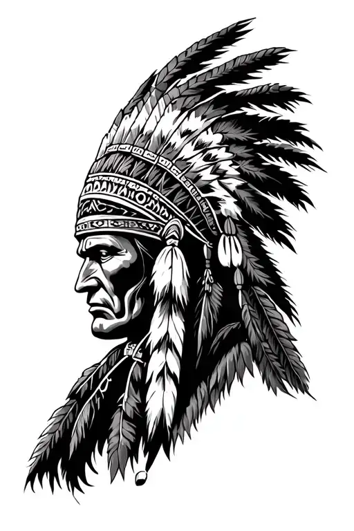 Native American Headdress Warrior Battling