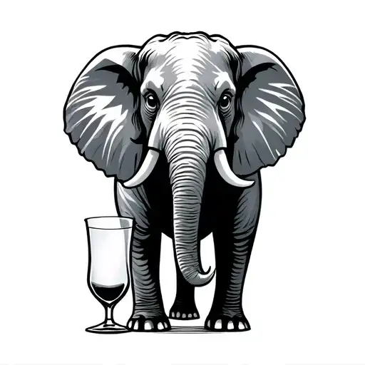 Animated Elephant On Two Legs Behind A Glass With Distorted Face