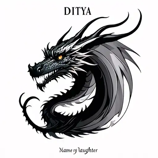 Name Of My Daughter - Ditya With Minimalist Dragon In Background