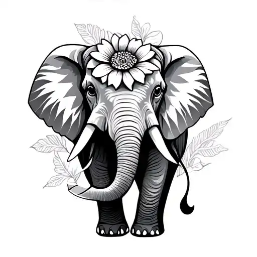 Floral Geometric Elephant With A Flower