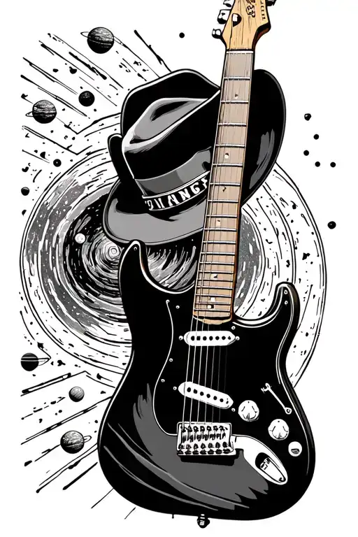Fender Stratocaster With A Cowboy Hat Hanging From The Headstock With A Solar System Background