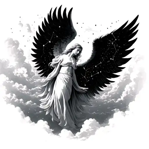 Angel Wings Flying In Clouds Forming Constellations