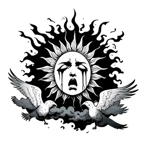 Sun Crying With Clouds And Warrior Angels Flying