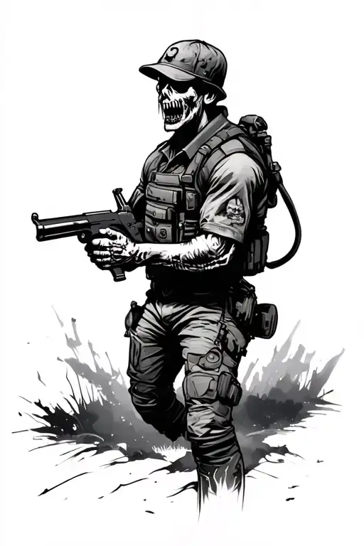 Zombie Soldier Holding A Gun