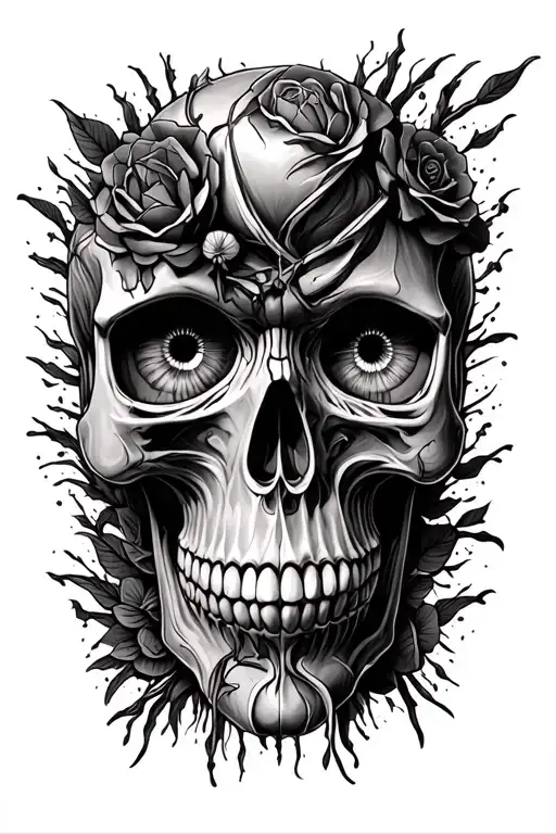 Skull Face One Eye Background Chest Bord Piece Surrounded