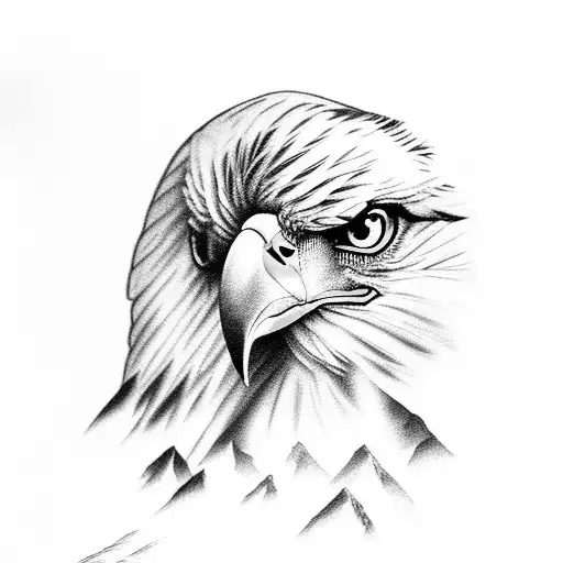 A Black-grey Portrait Of A Majestic Eagle Soaring Over Mount Elbrus