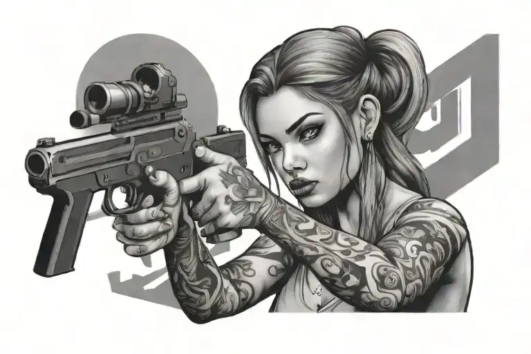 Gangster Girl With Tattoo Design Inspired With Girl Holding Gun