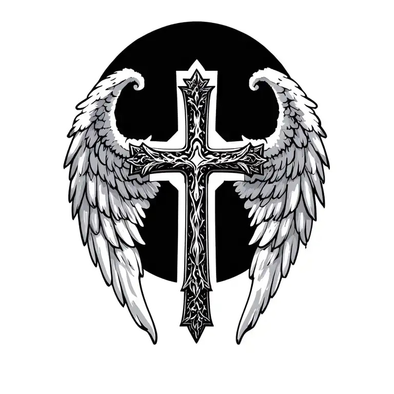 Angel Wings Around A Cross