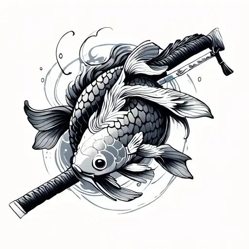 Koi Fish Wrapping Around Katana