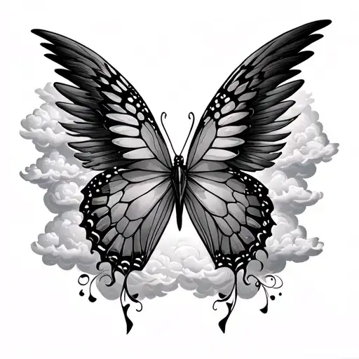Angel Wings In Clouds Surrounding Butterfly's