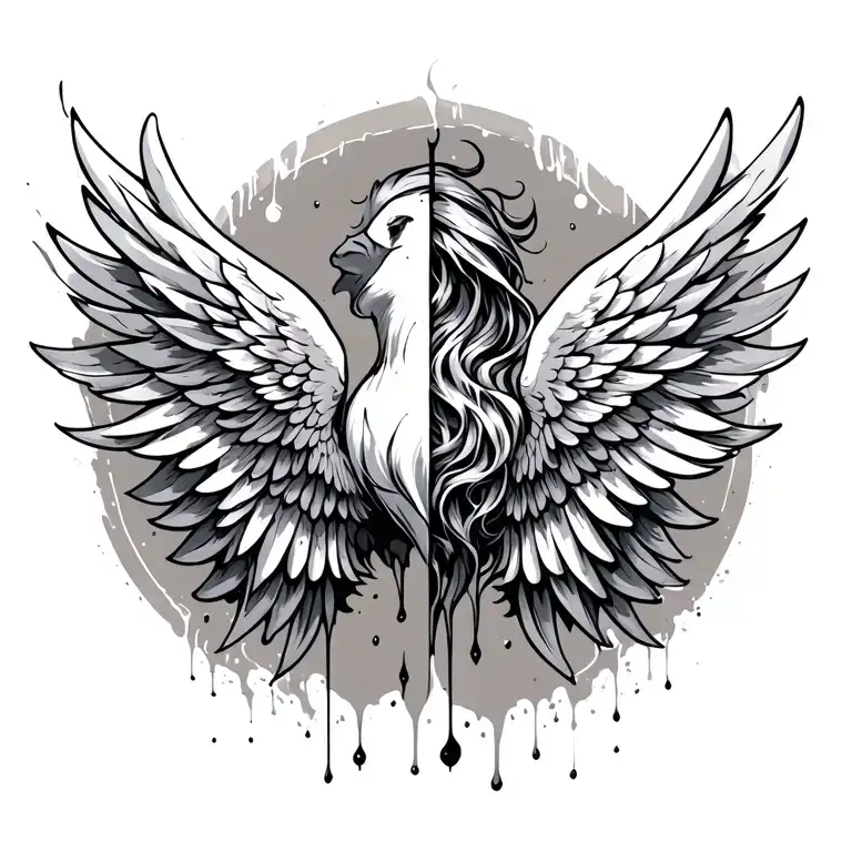 A Set Of Wings With One Side Melting