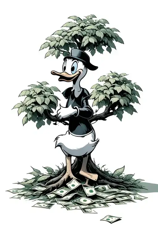 Donald Duck Sitting On Money Tree Growing